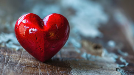 Red heart on a wooden background. Valentine's Day. Selective focus.の素材