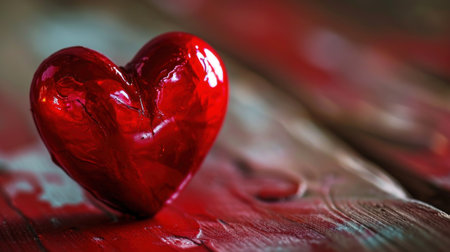 Red heart on a wooden background. Valentine's day. Love.の素材