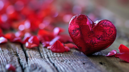 Valentine's day background with red hearts and rose petalsの素材