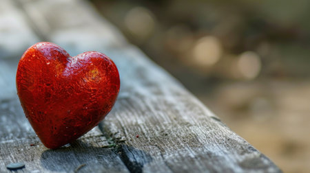 Red heart on a wooden background. Valentine's Day. Selective focus.の素材