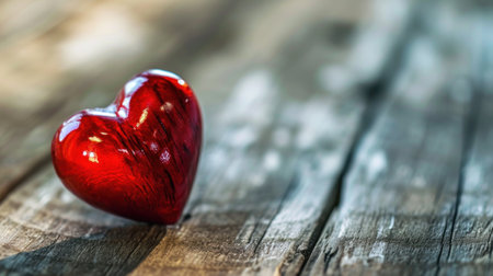 Red heart on a wooden background. Valentine's Day. Selective focus.の素材