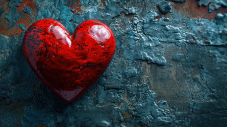 Red heart on a rustic background. Valentine's Day concept.の素材