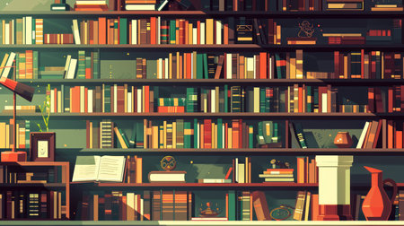 Bookshelves with books, bookshelf with books. Vector illustrationの素材