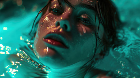 Beautiful girl in the water. Underwater portrait of a young woman.の素材