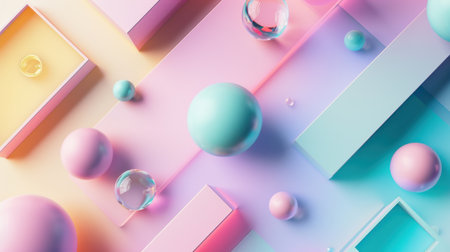 3d render of abstract geometric background with balls in pastel colorsの素材