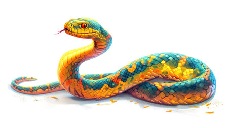 Colorful snake isolated on white background. Digital painting. 3d illustration.の素材