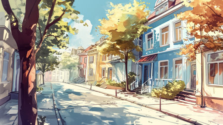 Watercolor sketch of a street in the center of the city.の素材