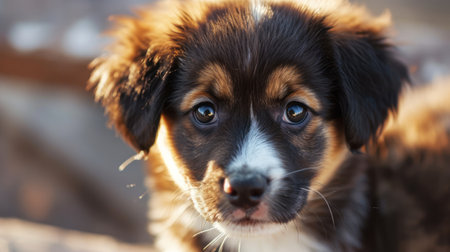 Portrait of a cute purebred puppy of australian shepherdの素材