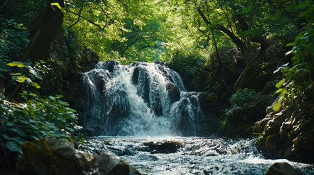 Waterfall in the forest. Nature composition. Waterfall in the forest.の素材