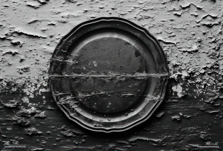 Metal plate on the wall of the old house. Black and white.の素材