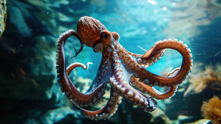 Octopus in the aquarium. Underwater world. Marine life.の素材