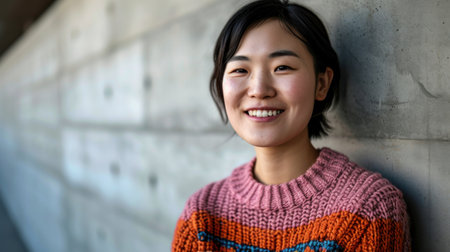 Portrait of beautiful young asian woman smiling and looking at cameraの素材