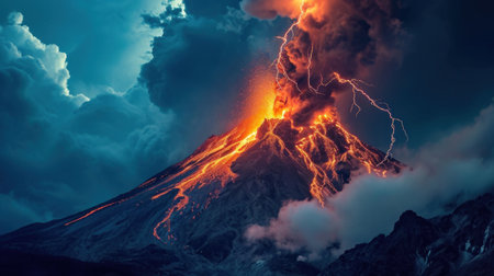 Volcanic eruption in Kamchatka, Russia. 3D renderingの素材