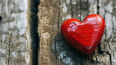 Red heart on old wooden background. St. Valentine's Day concept.の素材