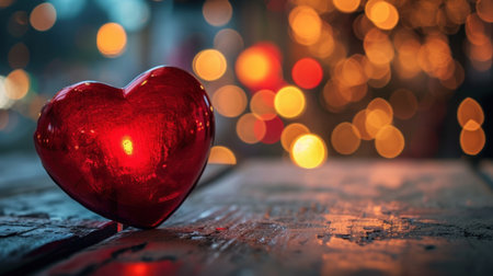 Valentine's day background with red heart on bokeh backgroundの素材