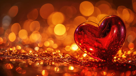 Valentines day background with red heart and bokeh lightsの素材