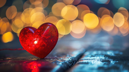 Valentine's day background with red heart on bokeh backgroundの素材
