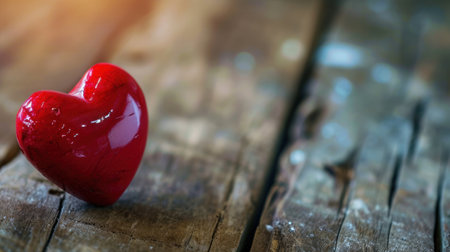 Red heart on wooden background. Valentines day concept. Copy space.の素材