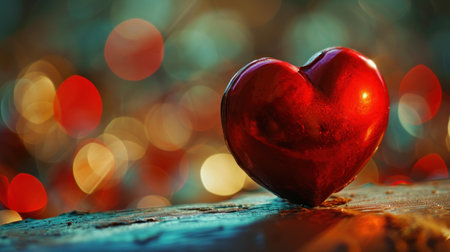 Valentine's Day background with red heart on bokeh backgroundの素材