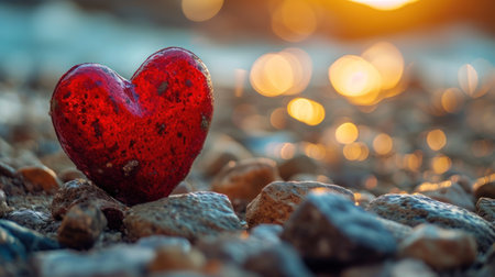 Red heart on the ground. Valentine's day background. Love concept.の素材