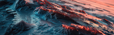 Panorama of the surface of the water in the sea at sunsetの素材