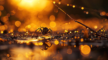 Spider in the water with bokeh background, macro shot.の素材