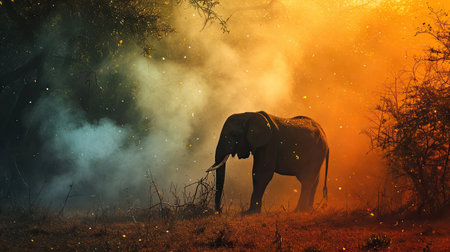 Elephants in the forest during the sunset. Borneo.の素材