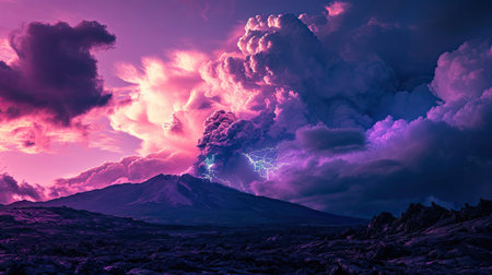 Volcanic eruption in magenta and violet colors. 3D renderingの素材