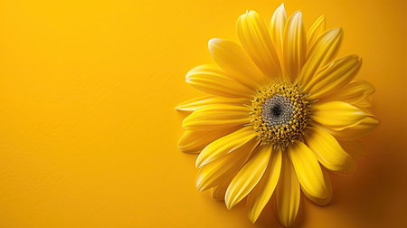 Beautiful sunflower on color background, top view. Space for textの素材