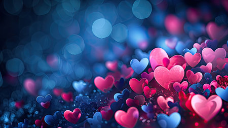 Valentines day background with hearts. 3d rendering toned imageの素材