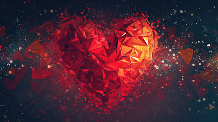 Red polygonal heart on dark background. Valentines day conceptの素材