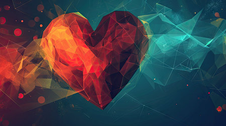 Abstract polygonal heart on dark background. Low poly style.の素材
