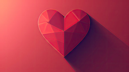 Red polygonal heart on a red background. 3d renderingの素材