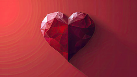 Red polygonal heart on a red background. 3d illustrationの素材