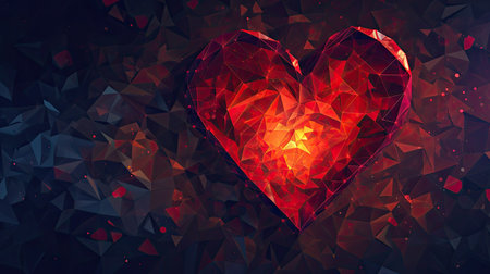 Red polygonal heart on a dark background. Polygonal design.の素材