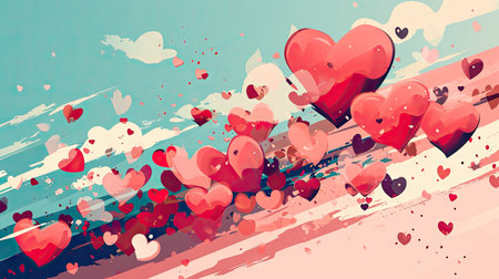 Valentine's day background with red hearts. Vector illustration.の素材