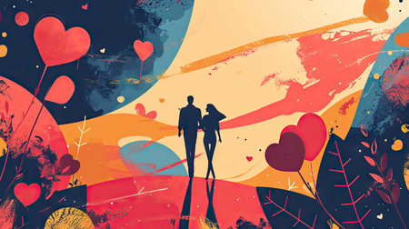 Couple in love. Colorful vector illustration for valentines day.の素材