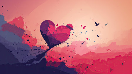 Valentine's day background with heart and bird. Vector illustration.の素材