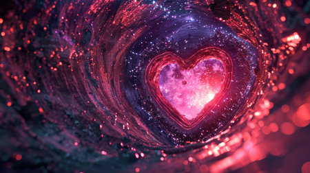 Heart in the space. Valentines day background. 3D renderingの素材