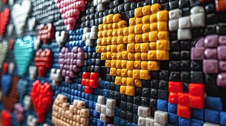 Close-up view of colorful pixelated cubes.の素材