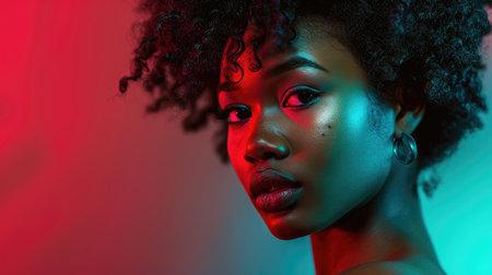Beautiful african american woman with afro hairstyle and makeupの素材