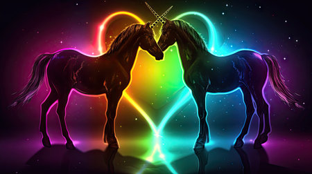 Unicorn and horse in rainbow light background. Vector illustration.の素材