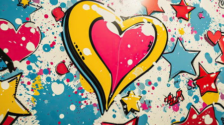 Colorful heart graffiti on a wall. Grunge background.の素材
