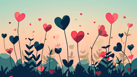 Valentines day background with hearts and flowers. Vector illustration.の素材