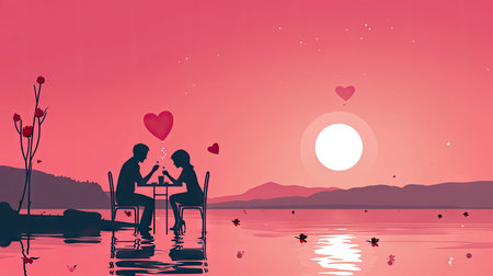 valentine's day background with couple in love, vector illustrationの素材
