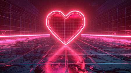 Glowing neon heart on dark background. Love concept. 3D Renderingの素材
