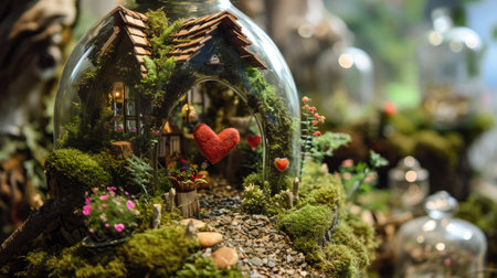 Miniature christmas decoration in the form of a house with a heartの素材