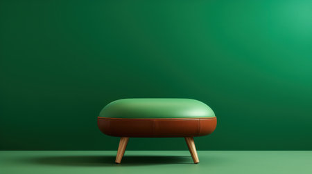 Green leather stool on a green background. 3d render illustration.の素材