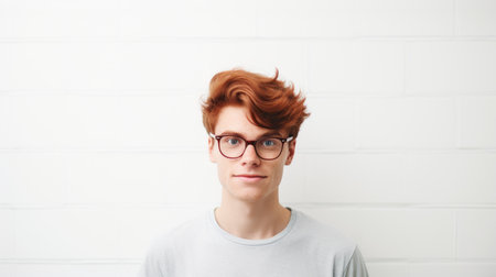 Portrait of a handsome young man in glasses on a white backgroundの素材