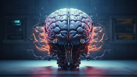 Human brain and electrical circuit. Science and technology concept. 3D Renderingの素材